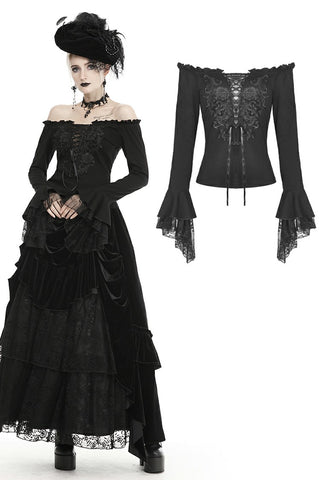 Gothic princess flower lace up off-shouders top TW301