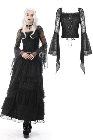 Gothic lace mesh exaggerated sleeves top TW374