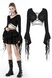 Gothic witch ripped sleeves ruffle neck crop top TW434