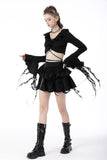 Gothic witch ripped sleeves ruffle neck crop top TW434