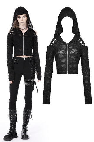 Punk decadent shredded hooded top TW460